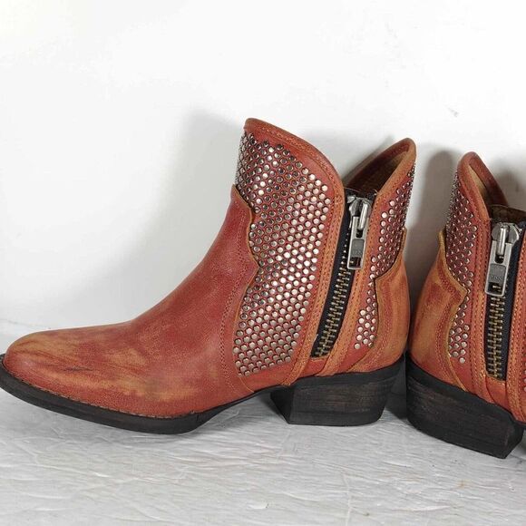 Corral Circle G Womens US7,5M Leather Orange Distressed Western Studded Booties - Picture 5 of 13